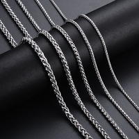 Chaîne en acier inoxydable en gros : Chaîne Chopin, Chaîne queue de renard, Chaîne Singapour, Chaîne à maillons tressés de 3 à 6 mm, plusieurs largeurs, pour collier