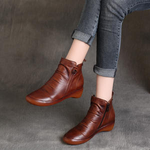 Nouvelles Bottines à Lacets en Cuir Véritable Style Ethnique Rétro Automne Hiver, Plateforme, Semelle Souple, Talon Compensé - Product Image 1