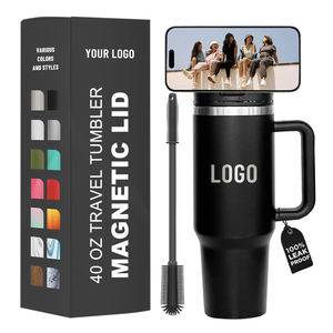 Magnetic 40oz Classic Double Wall Stainless Steel Tumbler with <b>Handle</b> and <b>Phone</b> Mount for Camping-Eco-Friendly - Product Image 1