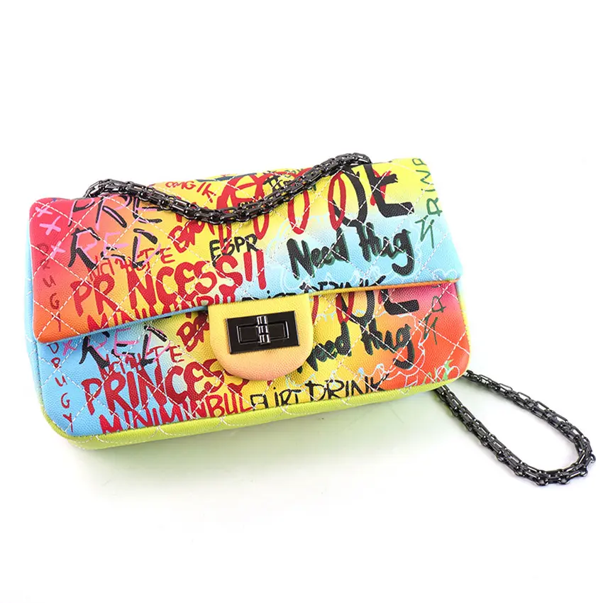 latest popular colorful printed women handbags new fashion 2023 graffiti bag designer luxury ladies handbags