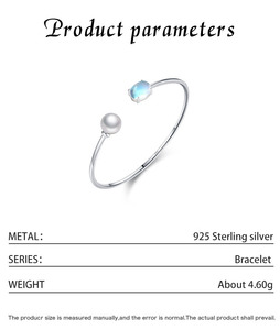 S925 <b>Silver</b> <b>Cuff</b> <b>Bracelet</b> With Freshwater Pearl And Opal Stone Minimalist Design For Women Everyday Wear - Product Image 2