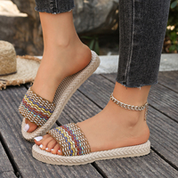 Tendance mode estivale style ethnique euro-américain, sandales confortables à semelle épaisse et motif corde, couleur bonbon, grandes tailles pour femmes