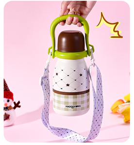 650ml Cute Cartoon <b>Kids</b> Vacuum Insulated Water Bottle With Big Carry Handle Crossbody Strap Straw Portable Children Drinking <b>Cup</b> - Product Image 4