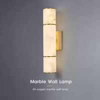 Lampe murale LED minimaliste moderne pour chambre d'hôtel, salon, salle de bain, restaurant, chambre à coucher - Luminaire de chevet en albâtre naturel et cuivre