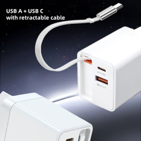 Carga súper rápida PD 65W USB tipo C adaptador Cable retráctil enchufe de la UE para iPhone para teléfonos móviles Samsung portátil PD 3,0