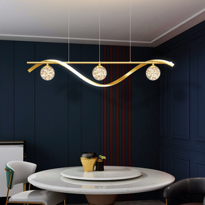 Lampade a Sospensione LED Nordiche, Lampadario a Striscia Lunga di Lusso per Sala da Pranzo, Soggiorno, Bar, Lampada a Sospensione Moderna <span class=keywords><strong>Semplice</strong></span> in Ferro Dorato - Product Image 3