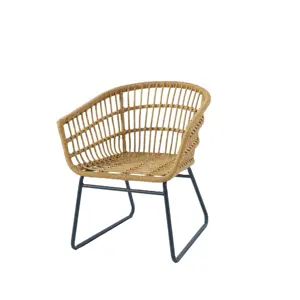 Tongkat kayu rotan kursi makan kualitas tinggi Retro untuk ruang dalam ruang luar ruang balkon rumput di hitam furnitur Tiongkok
