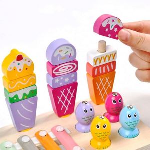 Jeu de pêche magnétique 3 en 1, crème glacée, friandises, jeu d'imitation, nourriture, plateau en bois avec cartes - Product Image 3