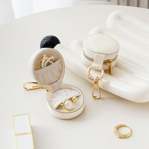 Custom Logo Multyfunctional Leather Jewelry Mini <b>Storage</b> Case Small Jewelry Travel Round Organizer Display Boxes with Tassel - Product Image 4