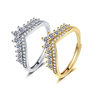 RFJEWEL 2026 Nuevo Anillo Ajustable con Corona Chapada en Oro/Plata, Circonita Cúbica, Joyería Moderna y a la Moda para Mujer, Venta al Por Mayor - Product Image 2