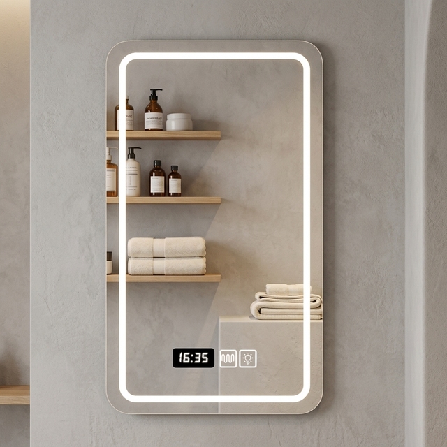 Smart Square Touchscreen Illuminated LED Bathroom Mirror with Defogging and Wall-Mounted Design