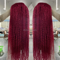 Perruque Cheveux Humains Bouclés Fumi Bourgogne 99J de 30-40 Pouces, Perruques Sans Colle avec Dentelle Transparente HD 13x6, 100% Cheveux Humains pour Femmes Noires