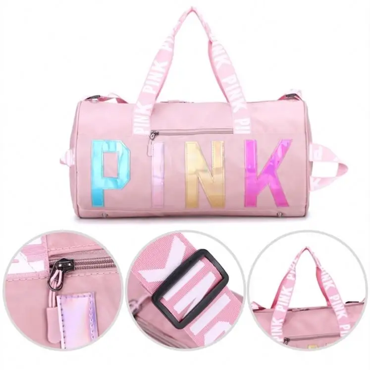 2021 Wholesale custom fashion logo sport gym women mens waterproof travel bag girls pink duffle bag high quality