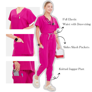 LOGO personalizzato con scollo a V uniformi da lavoro ospedaliere con Scrub medico pantaloni da Jogger Unisex set uniformi da cura per infermieri - Product Image 4