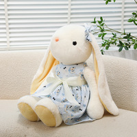 Robe à motif de dessin animé mignon, poupée en peluche lapin, nœud papillon réglable, animal en peluche en coton PP, pour cadeau d'anniversaire