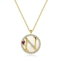 Hadiah Natal 26 Huruf Perak Perhiasan Ruby Permata Berlapis Emas Kalung Set
