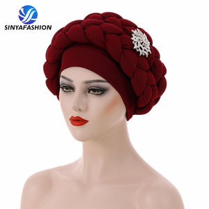 Sinya nouveau Design femmes Auto <span class=keywords><strong>Gele</strong></span> Headtie <span class=keywords><strong>Aso</strong></span> <span class=keywords><strong>Oke</strong></span> Bonnet décontracté mode musulman Turban casquette coton matériel pour dames - Product Image 6