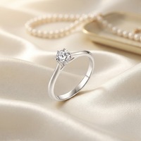 Bague Solitaire en Argent Sterling 925 avec Moissanite pour Femme, Coupe Ronde à 6 Griffes, Bague de Fiançailles, de Mariage ou de Promesse