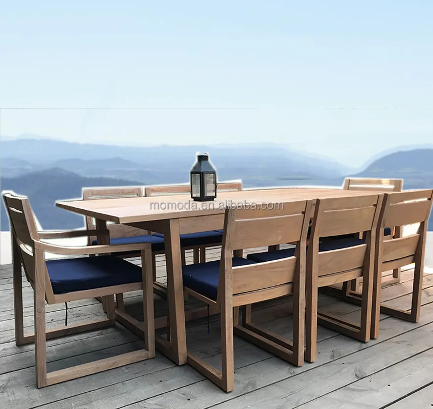 Lüks villa bahçe dış mekan doğal güçlü katı tik yemek seti 2.4 M masası 8 sandalyeli