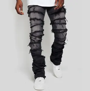 Custom Frayed Flared Stacked Pants Skinny Slim Custom Denim Pants Male Stacked Denim Jeans Man Men's Jeans Men