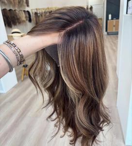 Perruque en dentelle de luxe de qualité supérieure, cheveux vierges européens personnalisés, couleur brun balayage, avec filet en diamant pour femmes souffrant de perte de cheveux - Product Image 1