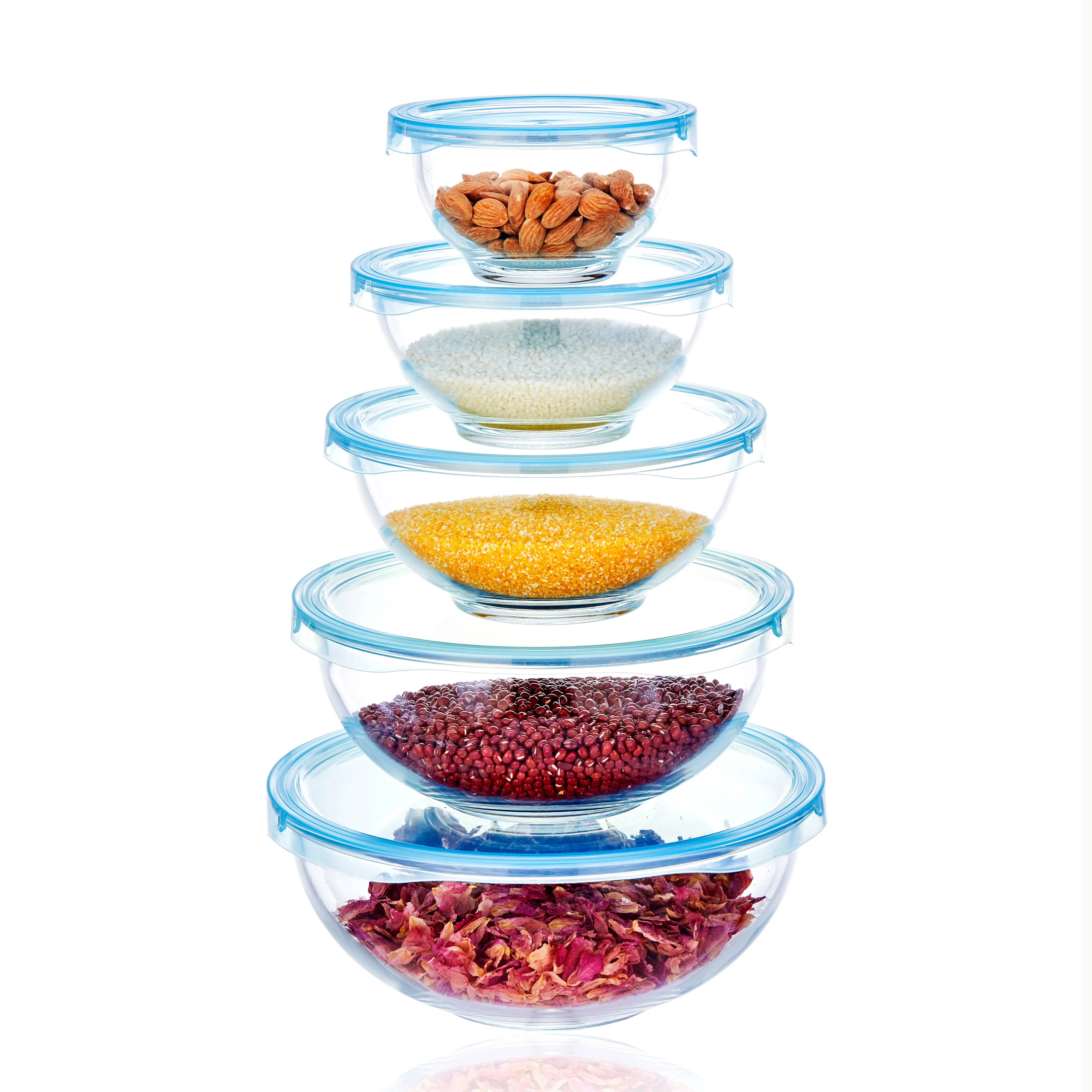 Linuo bán buôn microwavable container thực phẩm Borosilicate thủy tinh Salad trộn bát với nắp