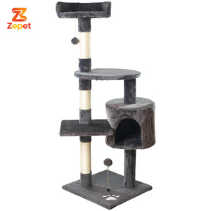 Produit pour chat : Arbre <span class=keywords><strong>à</strong></span> chat en bois gris moderne, multi-niveaux, du sol au plafond - Product Image 1