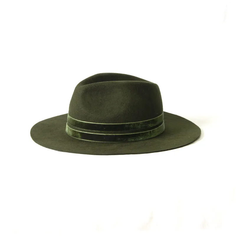 مصمم قبعة الصوف ورأى واسعة حافة شقة الأعلى الأخضر أسفل Swide كبيرة حافة قبعات فيدورا الجملة للمرأة 2023