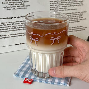Mignon Verre Rose Nœud Papillon Style Ins Dessin Animé pour Jus Froid, Lait, Café et Petit-Déjeuner - Product Image 6