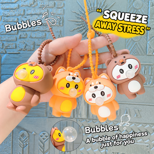 Llavero de silicona con diseño de pato que sopla burbujas, juguete antiestrés de dibujos animados, ideal para aliviar el estrés y como regalo. - Product Image 4