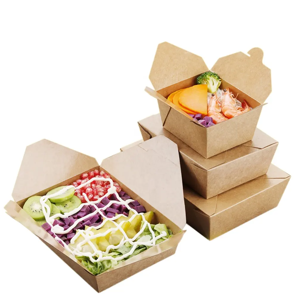 Op Maat Gemaakte Wegwerp Voedselverpakking, Draagbare Fastfood Verpakkingsdoos Kraftpapier Papieren Kaart Cake Voedselopslag