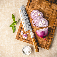 Couteau Nakiri de luxe pour la cuisine, 7 pouces, 55 couches d'acier Damas japonais, avec manche en bois solidifié + imitation ivoire