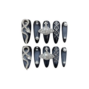 Patch européen américain Cyberpunk Design porté à la main long Nail Art par l'impératrice <span class=keywords><strong>douairière</strong></span> serpent métal pour le commerce extérieur - Product Image 1