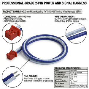 맞춤형 JST PH 2.0 2P 와이어 하네스 케이블 (주석 도금된 끝단 포함) RC 장난감, 아두이노, 3D 프린터용 맞춤 케이블 어셈블리에 적합 - Product Image 1