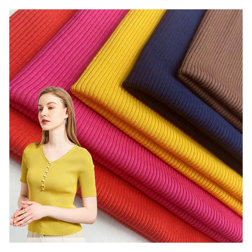 Vente en gros anneau côtelé en viscose extensible spinning solide 330gsm personnalisé rayonne tricot 2x2 tissu côtelé pour pull