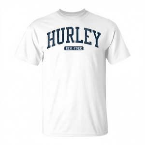 T-shirt blanc style universitaire Hurley New York pour homme, vêtements décontractés - Product Image 2