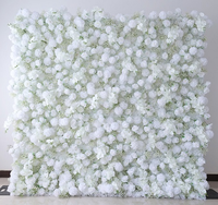 2025 nouveau décor de scène de mariage personnalisé panneau de fleur de rose en soie blanche enroulable 3D mur de fleurs artificielles avec fermeture éclair
