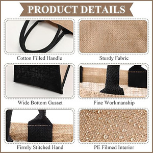 <strong>Wholesale</strong> Eco-Friendly Recyclable Reusable <strong>Jute</strong> <strong>Tote</strong> <strong>Bag</strong> <strong>Custom</strong> Printed Natural Gunny Leather Cover Double Handle <strong>Foldable</strong> - Product Image 2