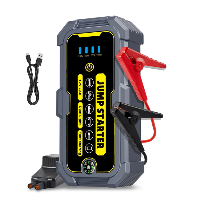 4000A Car Jump Starter, 37000mWH Portable Power Bank for 12V Gas/Diesel Engines, with LED Light, Compass & Quick-Charge