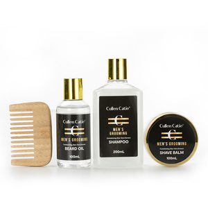 Ensemble de soins pour homme comprenant un <span class=keywords><strong>baume</strong></span> à raser, une huile à barbe, un shampoing et une brosse, en coffret cadeau, spécialement conçu pour les hommes - Product Image 4