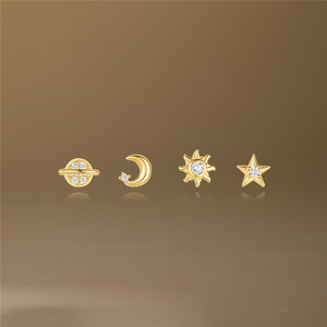 SP Fine Jewelry 925 Sterling Silver Korean Cubic Zircon Star <span class=keywords><strong>Moon</strong></span> S925 Stud Earring 4 PCS/Set - Product Image 3