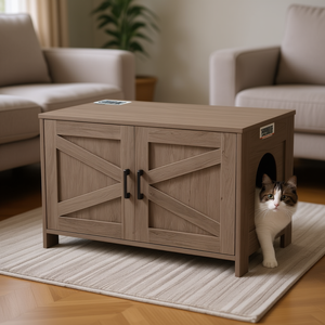 Enclos en bois pour litière de chat, design porte de grange dissimulée, rectangulaire, 100L, accessoire pour toilettes de chat - Product Image 2