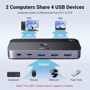 UGREEN CM662 <span class=keywords><strong>Switch</strong></span> USB 3.0 per 2 Computer, Condivisione Dispositivi Tipo <span class=keywords><strong>C</strong></span> e USB, Switcher a 4 Porte per Condividere Tastiera e Mouse, Hub USB - Product Image 6