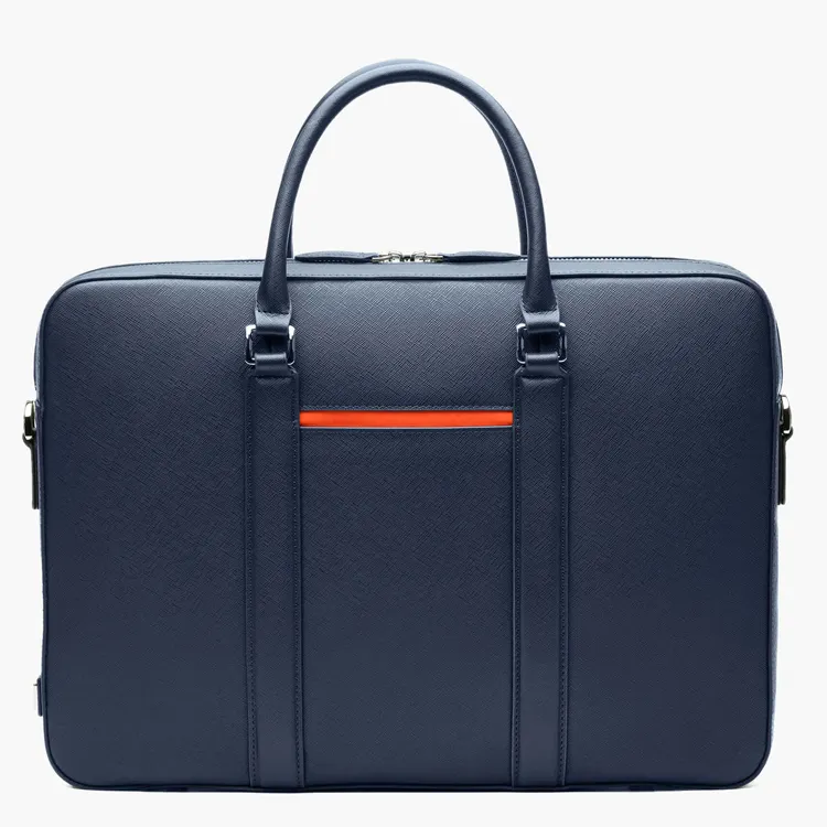 High Quality Luxury Real Leather Navy Computers Trolley Bag With Shoulder Strap Laptop Sleeve Bag Handle Laptop Bag 156