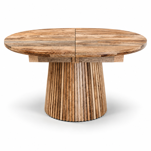 Table à manger extensible ronde en bois de manguier 4 places avec base sur piétement, style rustique moderne, garantie 3 ans - Product Image 1