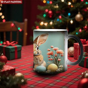 Magic Heat Changing Mug 11oz Frosted Black <b>Ceramic</b> <b>Cup</b> With Bunny Easter Design 2D Flat Painting - Product Image 2