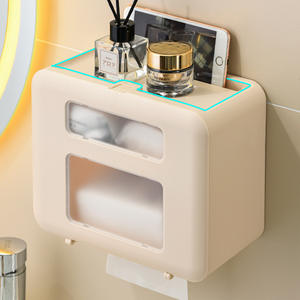 Soporte de papel higiénico montado en la pared sin necesidad de taladro, estante de almacenamiento de doble capa, caja de pañuelos rectangular para baño, color blanco, duradero - Product Image 5