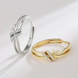 Anillos De Pareja Platinum Plated Knot Shiny Starry <b>Couple</b> <b>Ring</b> for Bridal Women Romantic Wedding Adjustable Opening <b>Ring</b> - Product Image 4
