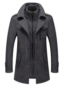 Dropshipping : un élégant manteau d'affaires à double col pour homme, idéal pour l'automne et l'hiver, une tenue extérieure pour gentleman mature résistante - Product Image 3