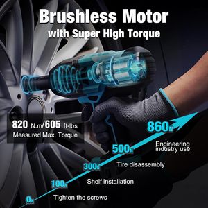Industrial 1/2 Inch 20V Cordless Impact Wrench 600 Ft-Lbs 5 Settings Brushless Motor Fast Charge 4.0Ah Li-ion <b>Battery</b> Sockets - Product Image 3